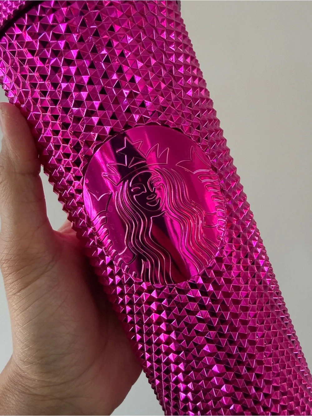 NEW Starbucks 2021 Pink Sangria Bling Metallic Studded Chrome Tumbler 24oz